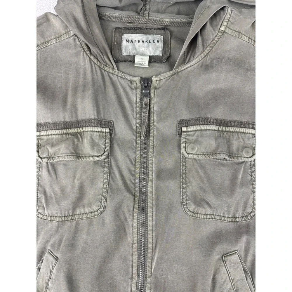 Anthropology Marrakech Women Olive Hooded Utility Bomber Jacket Full Zip Size M